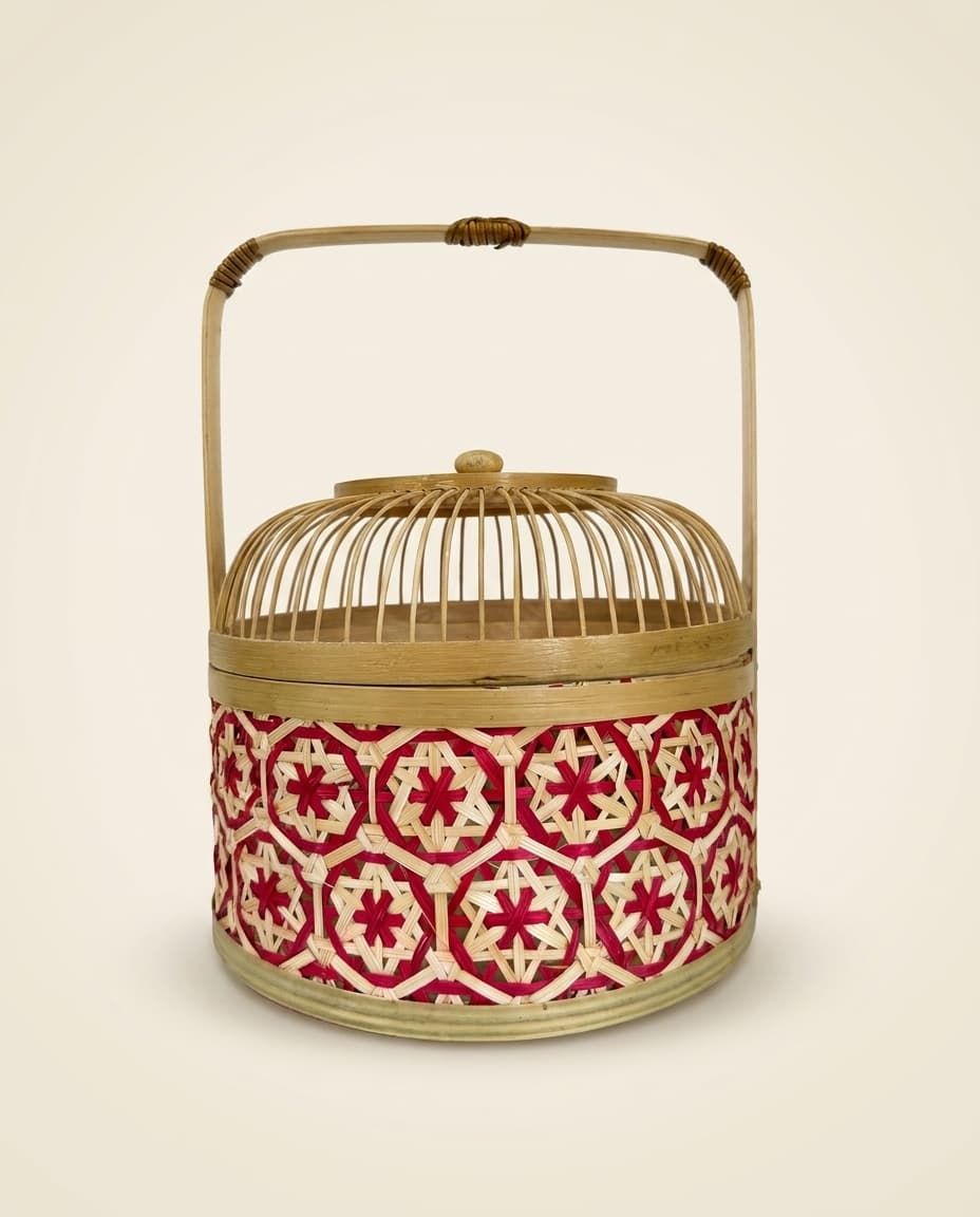 Bamboo Handle Basket — Crimson Lattice