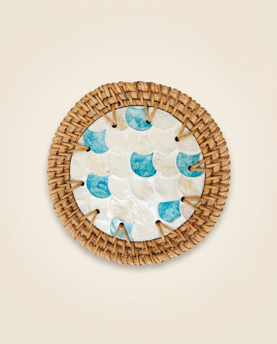 Capiz Coaster — Aqua Scallop