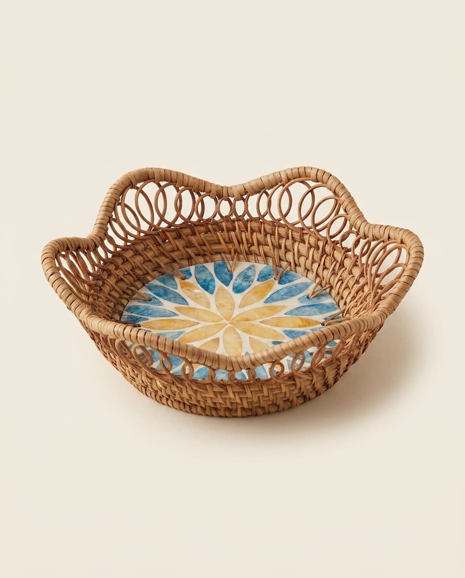 Scalloped Rattan Bowl — Azure Bloom