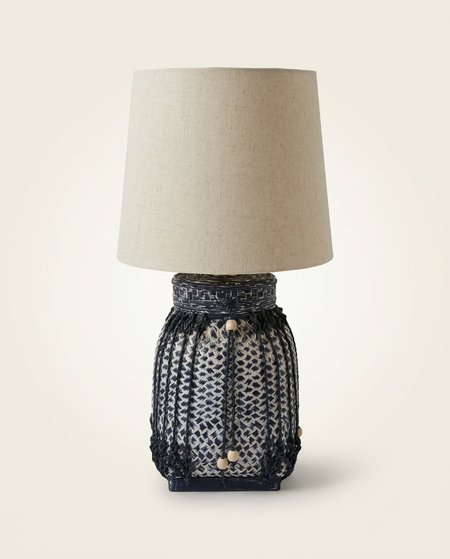 Woven Basket Table Lamp — Indigo