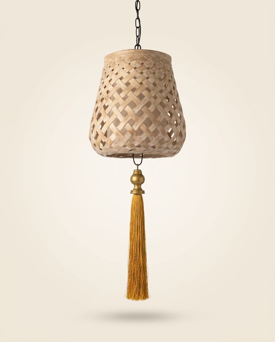 Tasselled Lattice Pendant, Beige