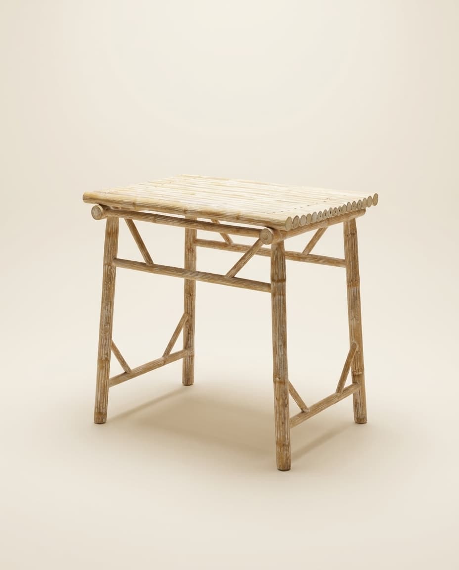 Whitewash Bamboo Side Table view 2