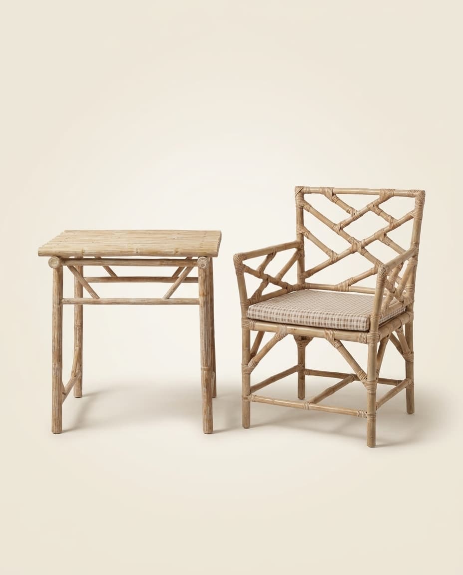 Whitewash Bamboo Side Table view 3