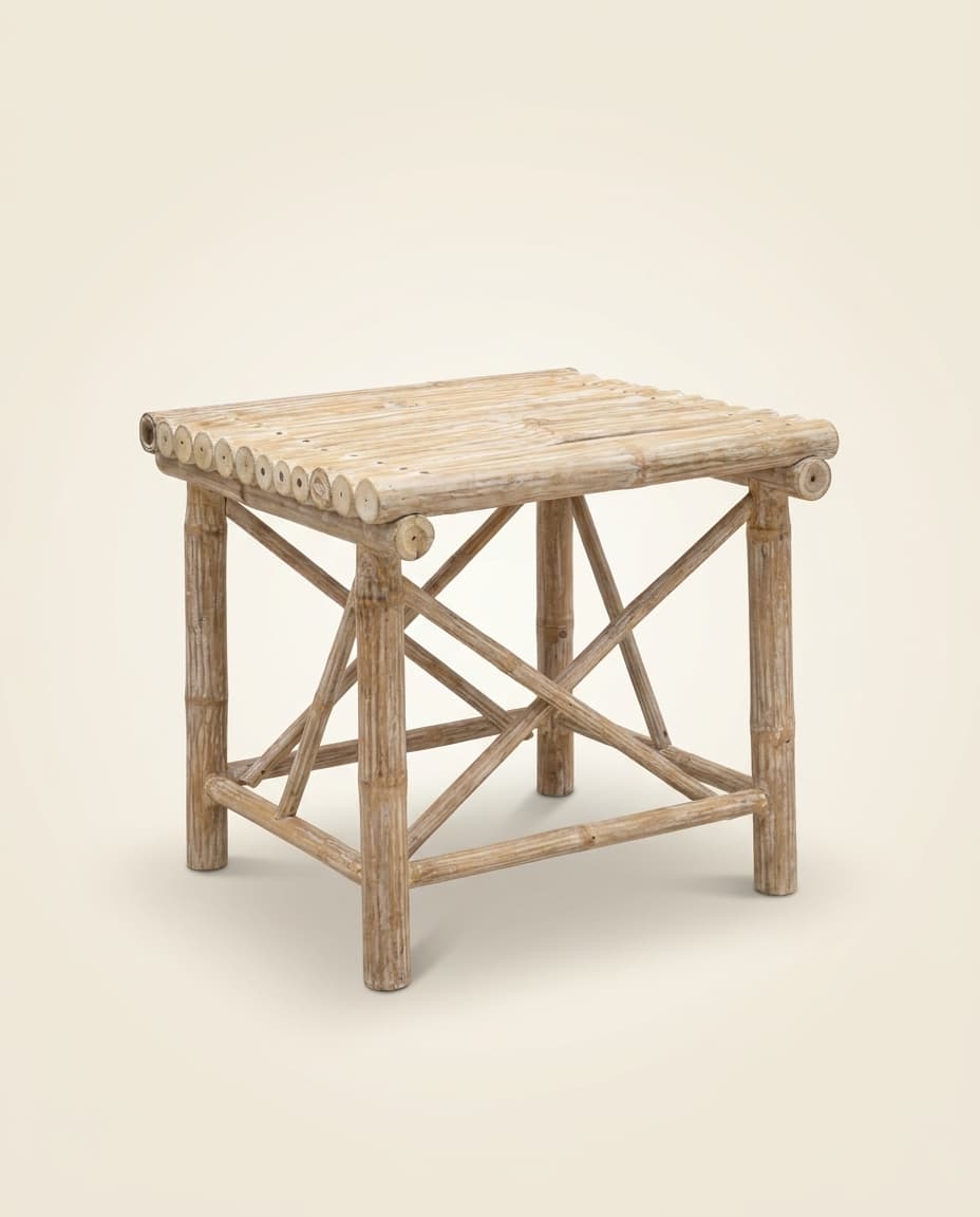 Whitewash Bamboo Side Table view 4