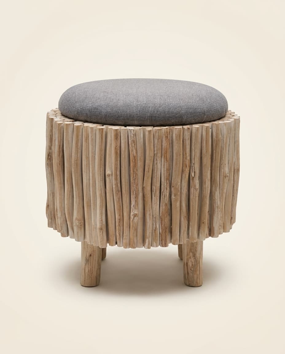 Driftwood Drum Stool, Grey Top