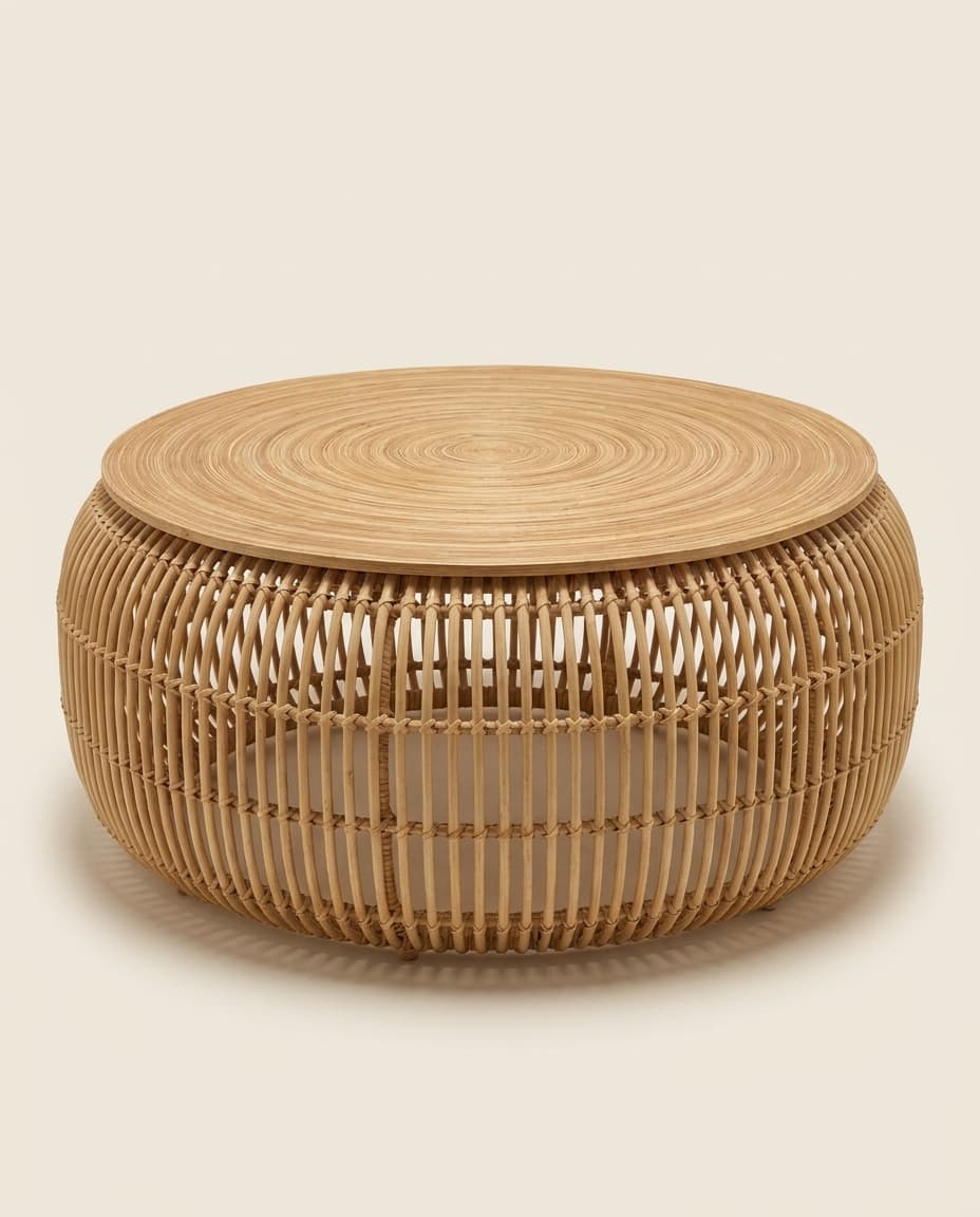 Coiled-Top Rattan Drum Table view 2