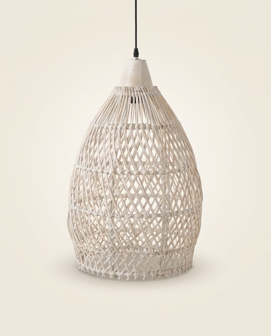 Whitewash Open-Weave Bell Pendant