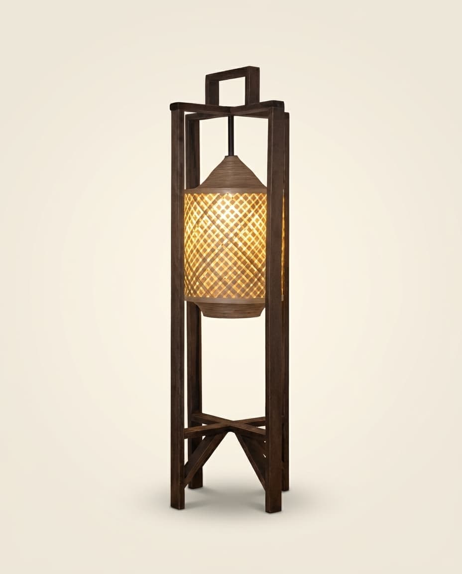 Floor Lantern in Dark Wood Frame