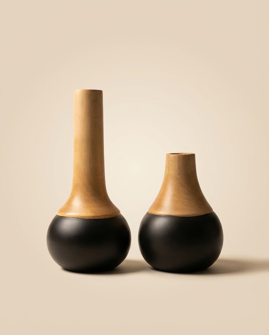Half Black Dipped Vase Pair