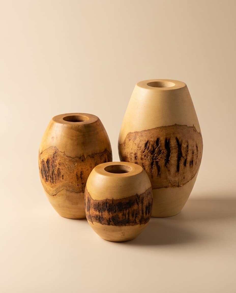 Exposed Wood Vase Trio S/M/L