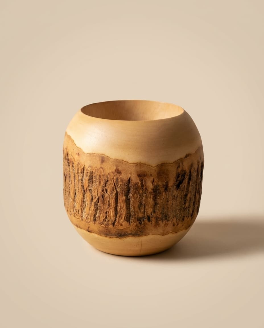 Exposed Wood Wide Barrel Vase