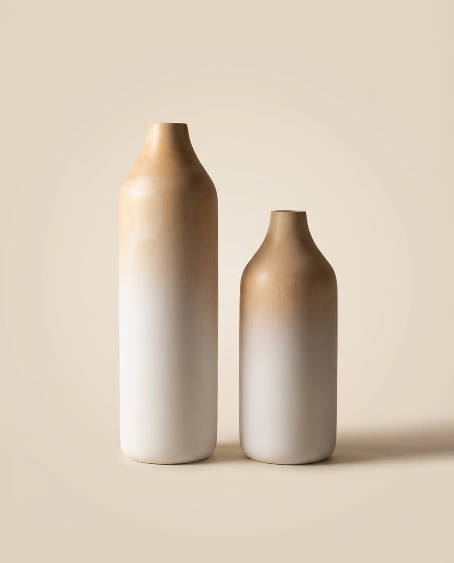 Half White Dipped Vase Pair M+L