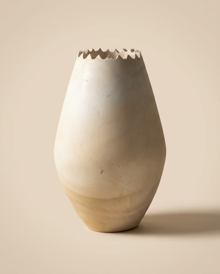 White-Wash Zigzag-Rim Ovoid Vase view 2
