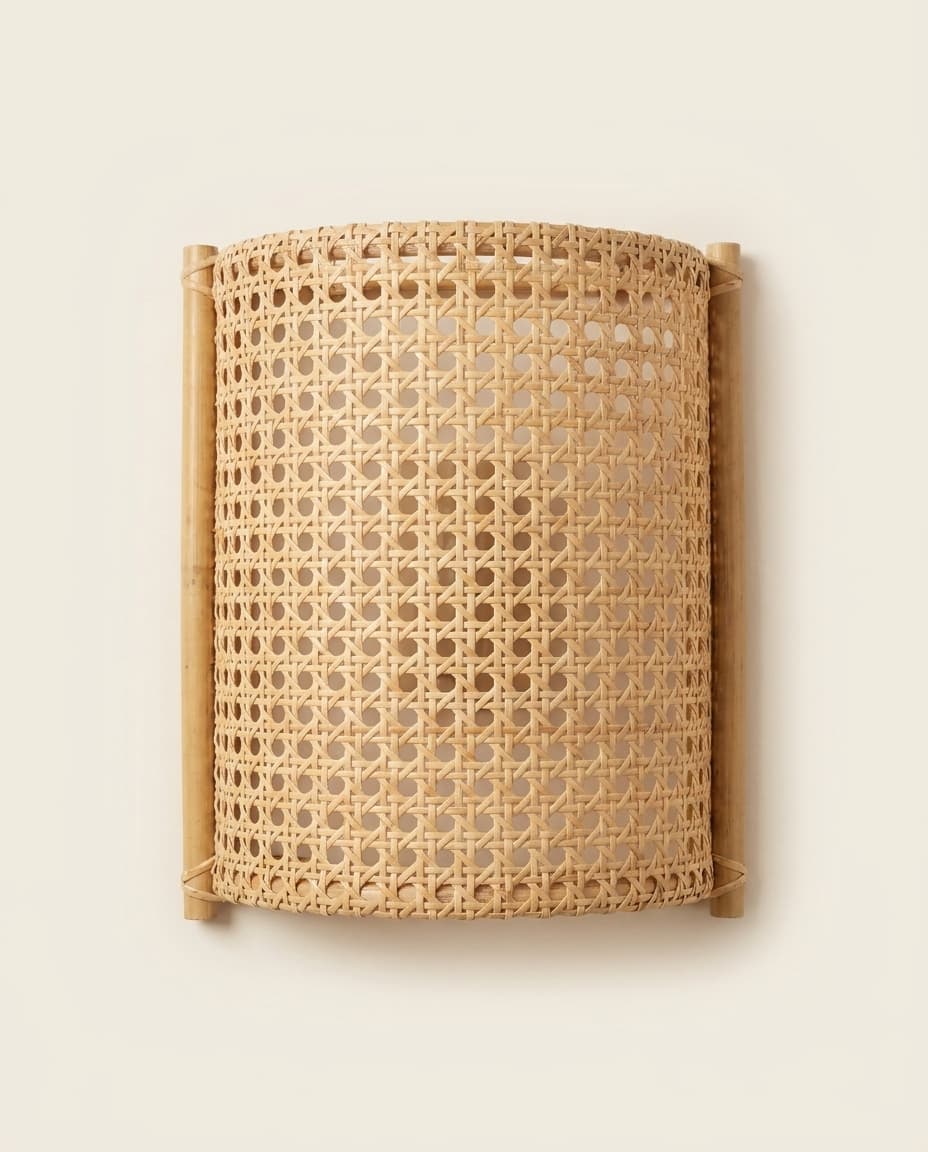 Half-Cylinder Rattan Wall Sconce