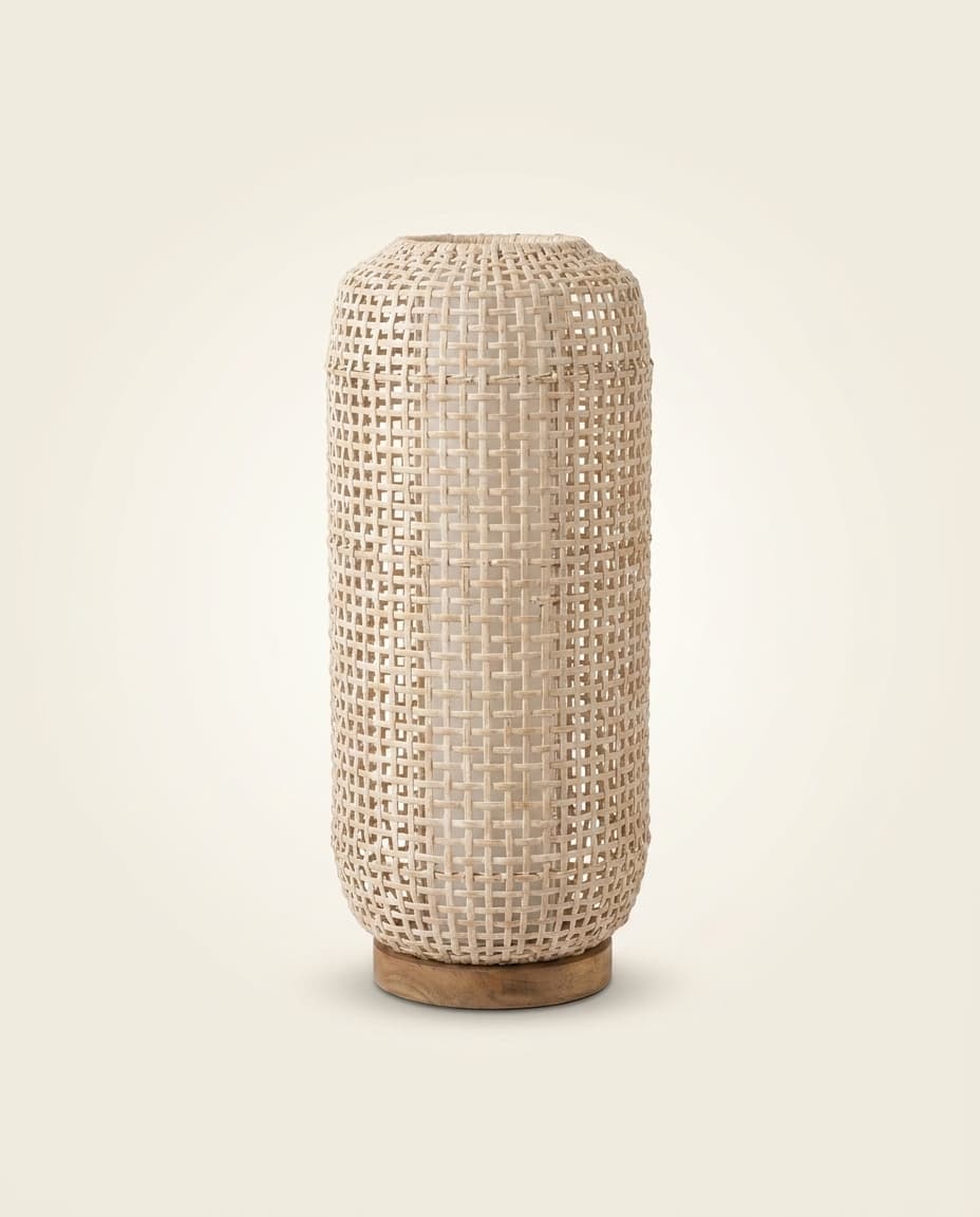 Whitewash Woven Cylinder Floor Lamp