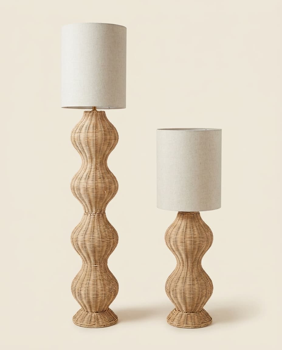 Gourd-Base Floor Lamp with Drum Shade