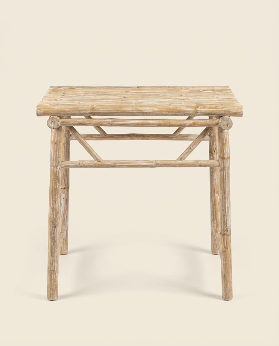 Whitewash Bamboo Side Table