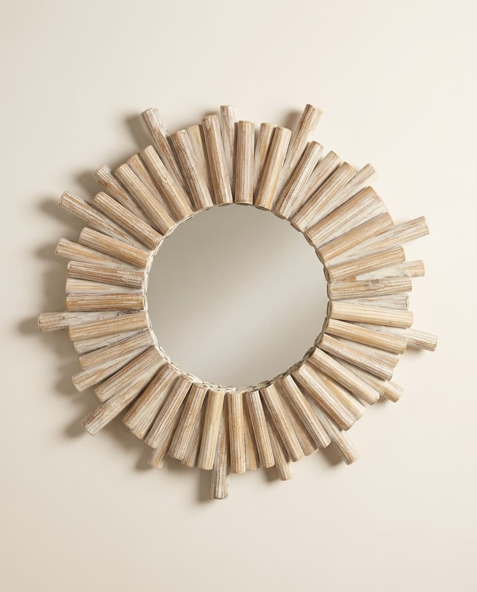 Bamboo Sunburst Mirror, Pale
