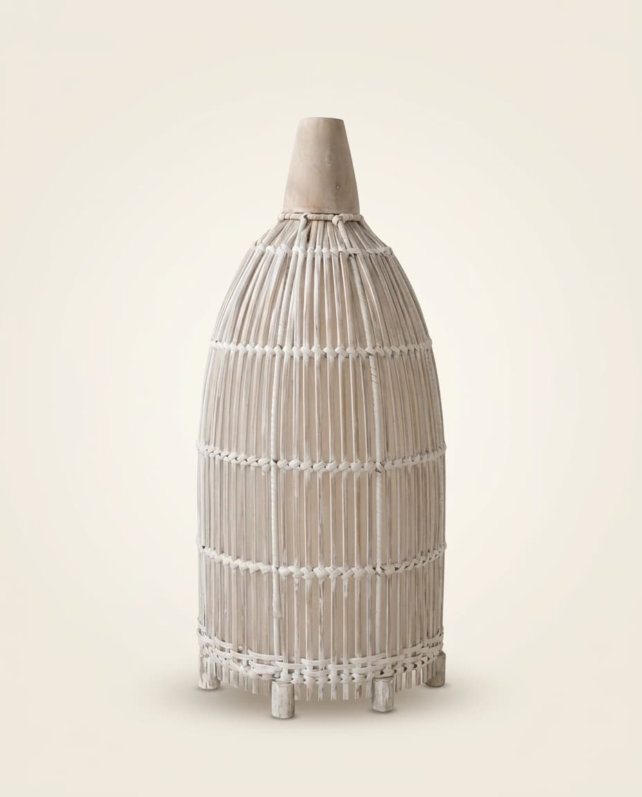 Whitewash Rattan Bullet Pendant