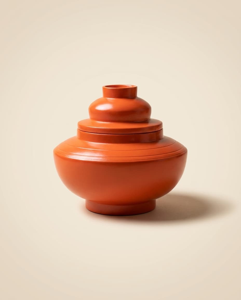 Orange Lacquer Stepped Lidded Bowl