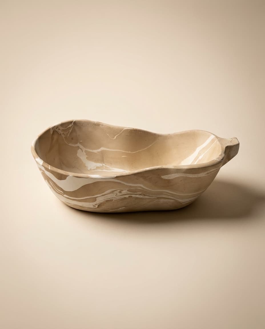 Marbled Wavy-Rim Oval Bowl