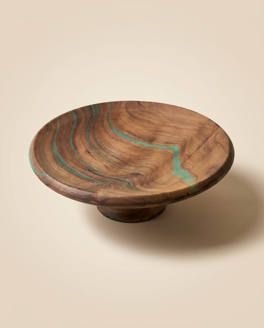Pedestal Plate (walnut + turquoise)