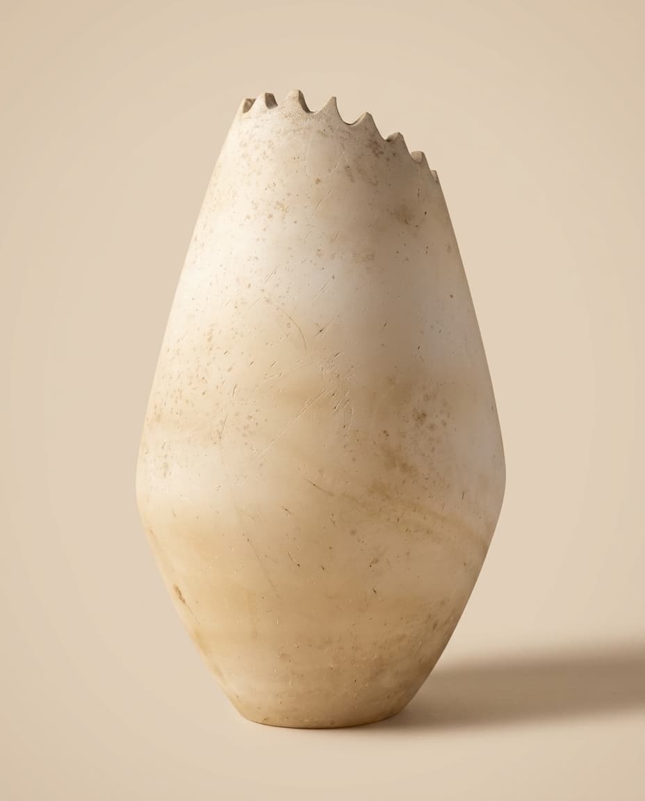 White-Wash Zigzag-Rim Ovoid Vase