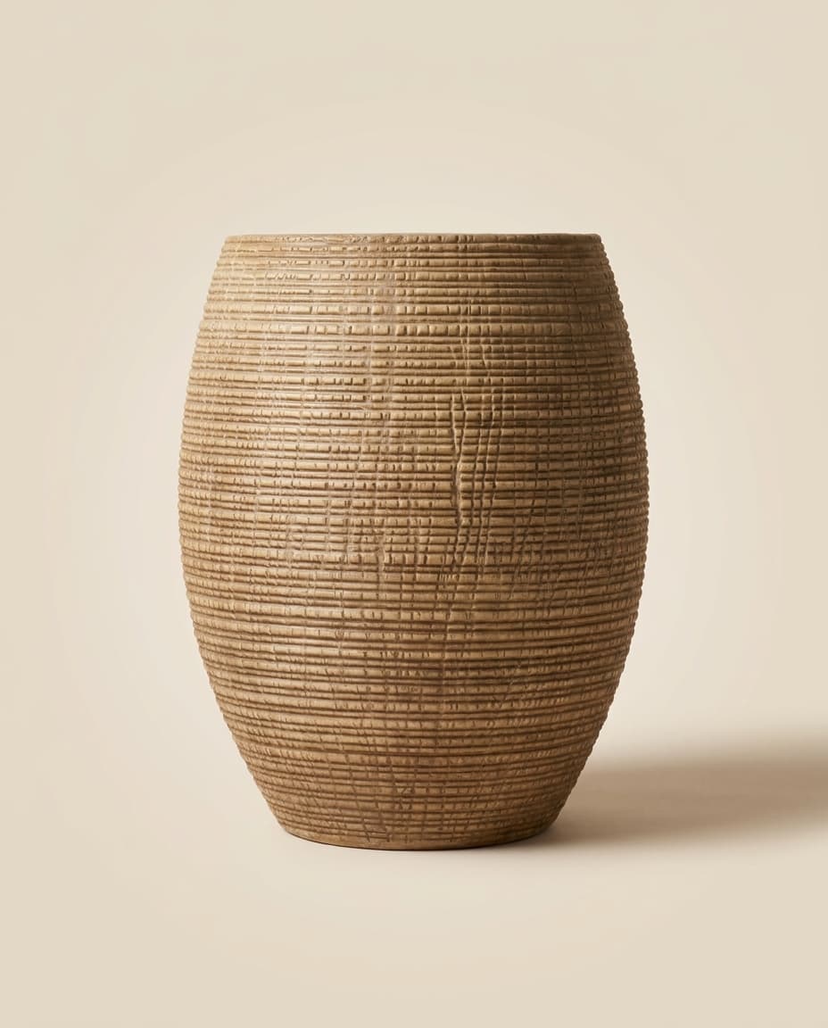 Grid-Textured Ovoid Vase