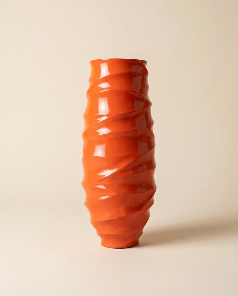Orange Lacquer Twisted Tall Vase