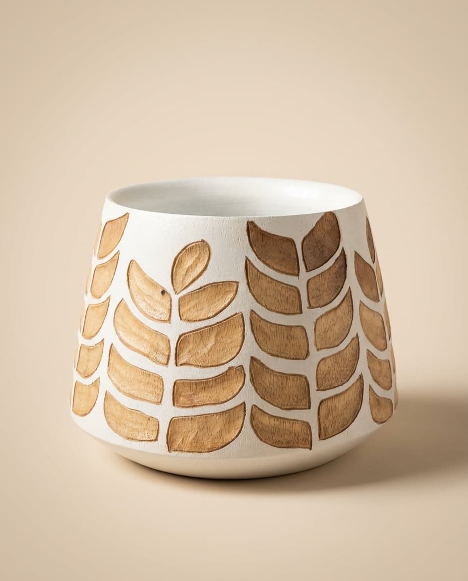 White Leaf-Motif Planter