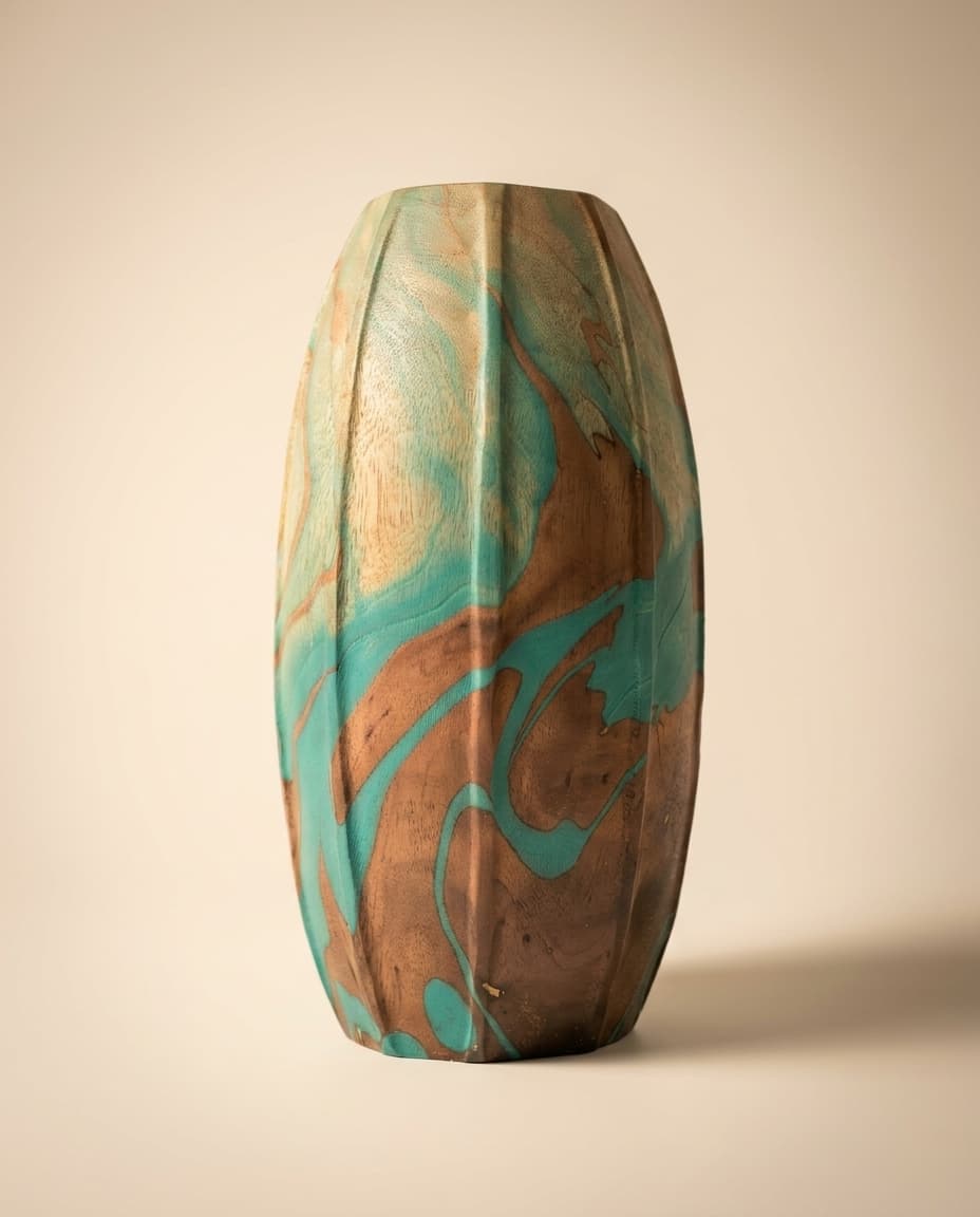 Turquoise Carved-Panel Slim Vase