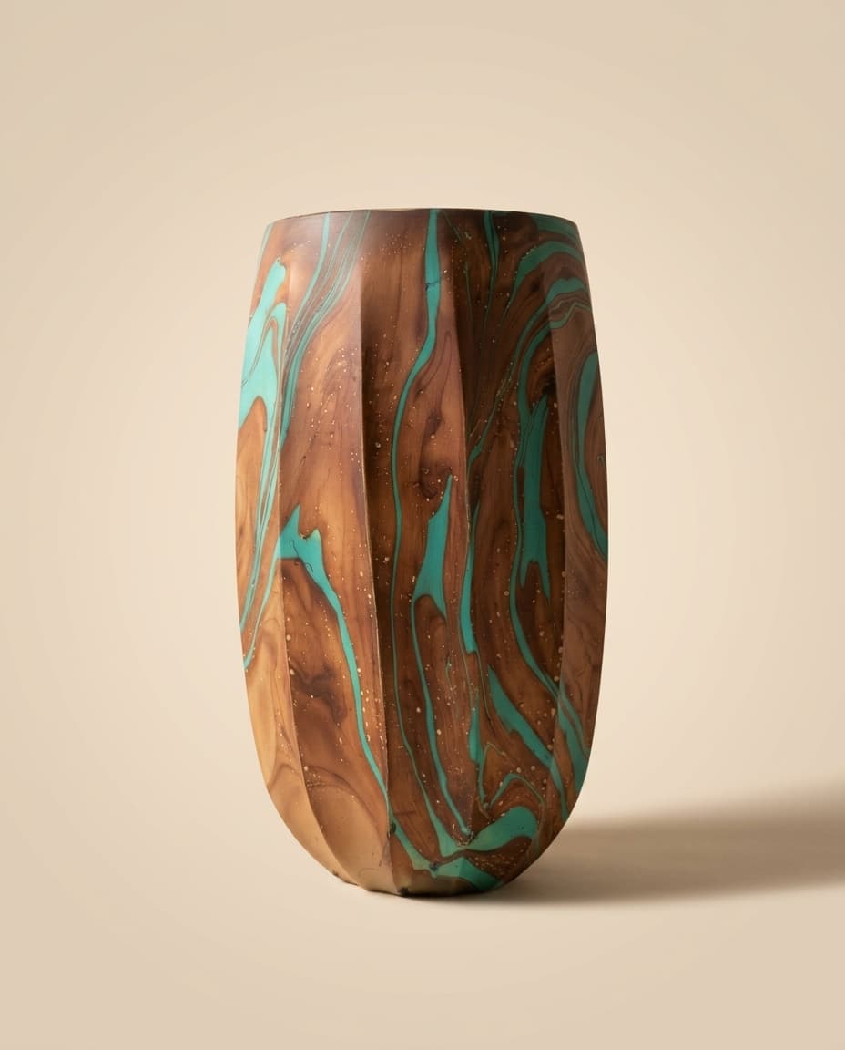 Turquoise Carved-Panel Wide Vase
